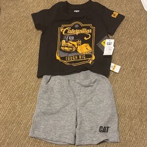 Caterpillar Black Tee and Gray Shorts Set